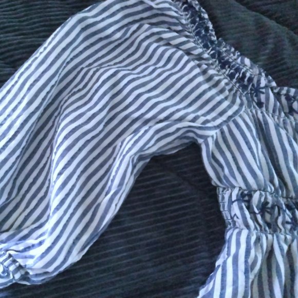 American Eagle Striped Puff Sleeve Embroidered Mini Dress - Picture 5 of 8